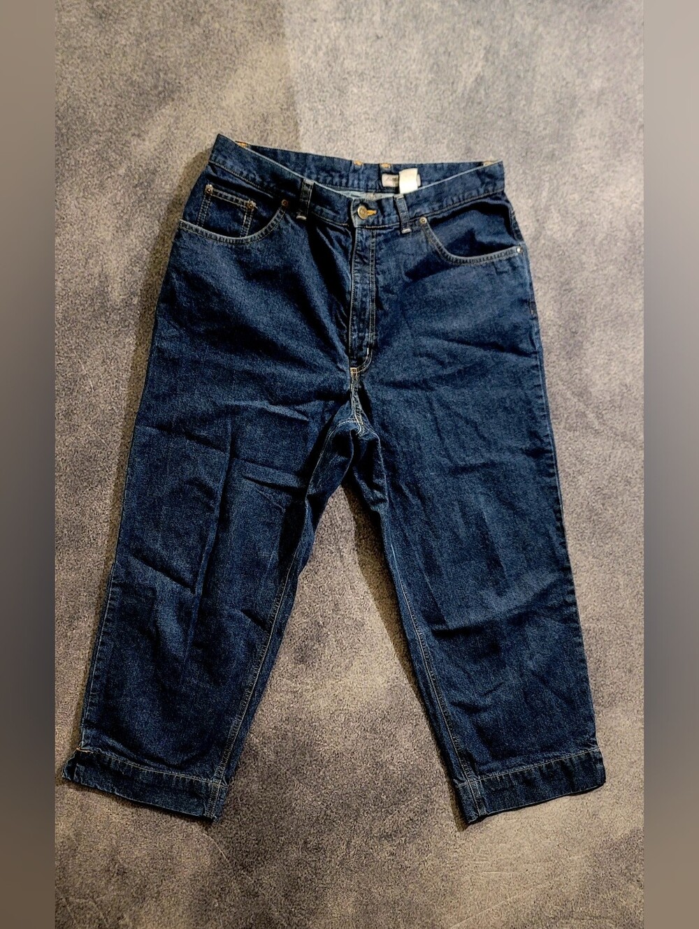 VTG Eddie Bauer Denim Cropped Slits Dark Blue Jeans Womem Size 14 100% Cotton